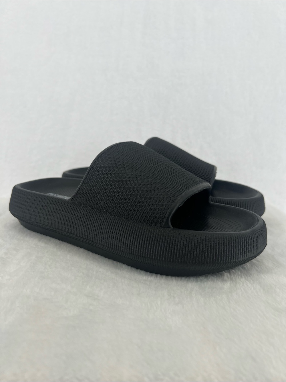 Cushionaire Feather Foam Slides Black New Sz 8 Comfy Cloud Cushion Shower Spa
